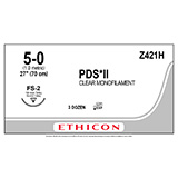 ETHICON Suture, PDS II, Reverse Cutting, FS-2, 27", Size 5-0. MFID: Z421H (USA ONLY)