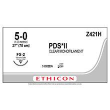 ETHICON Suture, PDS II, Reverse Cutting, FS-2, 27", Size 5-0. MFID: Z421H
