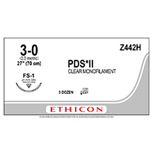 ETHICON Suture, PDS II, Reverse Cutting, FS-1, 27", Size 3-0. MFID: Z442H