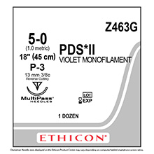 ETHICON Suture, PDS II, Precision Point - Reverse Cutting, P-3, 18", Size 5-0. MFID: Z463G