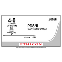 ETHICON Suture, PDS II, Straight Cutting Needles, KS, 27", Size 4-0. MFID: Z662H