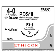 ETHICON Suture, PDS II, Precision Point - Reverse Cutting, PS-1, 18", Size 4-0. MFID: Z682G