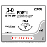 ETHICON Suture, PDS II, Precision Point - Reverse Cutting, PS-1, 18", Size 3-0. MFID: Z683G