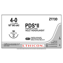ETHICON Suture, PDS II, Taper Point, SH, 8-18", Size 4-0. MFID: Z773D