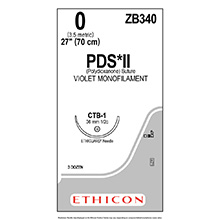 ETHICON Suture, PDS II, ETHIGUARD - Blunt Point, CTB-1, 18", Size 0. MFID: ZB340