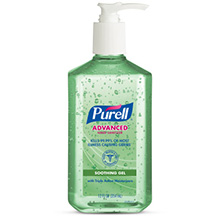 PURELL Advanced Hand Sanitizer Soothing Gel with Aloe & Vitamin E, 12 fl oz Table Top Pump Bottle. MFID: 3639-12