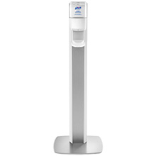 PURELL MESSENGER ES8 Silver Panel Floor Stand with Touch-Free Dispenser Stand for 1200mL Hand Sanitizer. MFID: 7308-DS-SLV