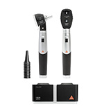 HEINE mini3000 LED Diagnostic Set: mini3000 Fiber Optic LED Otoscope, mini3000 LED Ophthalmoscope, (2) mini3000 Rechargeable Handles, mini NT Table Charger, (10) AllSpec 4mm Disposable Tips. MFID: D-860.11.022