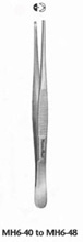 MeisterHand Tissue Forceps, 5-1/8" (129mm), standard, 1 X 2 teeth, serrated handles. MFID: MH6-42
