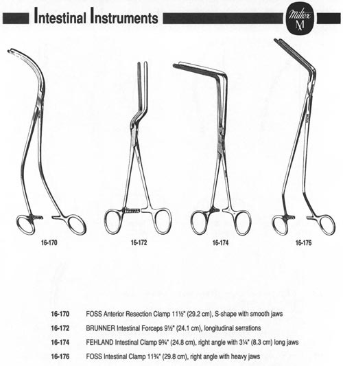 MILTEX FEHLAND Intestinal Clamp, 9-3/4 (24.8 cm), right angle with 3-1/4  (8.3 cm) long jaws. MFID: 16-174