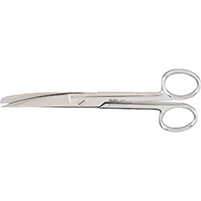 MILTEX Utility Scissors curved, sharp/blunt, one serrated blade, extra heavy, Length= 6-1/2" (16.5 cm). MFID: 1704