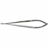 MILTEX Micro Surgery Needle Holders, round handles, 0.6 mm tips, 7-1/8" (18.1 cm), curved jaws, lock. MFID: 17-1025