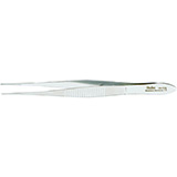 MILTEX Eye Dressing Forceps, 4" (101mm), delicate pattern, straight, 0.55mm wide serrated tips. MFID: 18-779