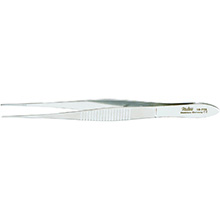 MILTEX Eye Dressing Forceps, 4" (101mm), delicate pattern, straight, 0.55mm wide serrated tips. MFID: 18-779
