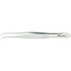 MILTEX Eye Dressing Forceps, 3-7/8" (99mm), delicate pattern, half curved, 0.55mm wide serrated tips. MFID: 18-781