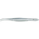 MILTEX Eye Dressing Forceps, 4" (100mm), standard pattern, half curved, 0.8mm wide serrated tips. MFID: 18-782