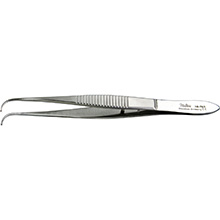 MILTEX Eye Dressing Forceps, 3-3/4" (95mm), delicate pattern, full curved, 0.55mm wide serrated tips. MFID: 18-783