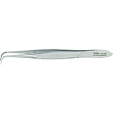 MILTEX Eye Dressing Forceps, 3-7/8" (97mm), standard pattern, full curved, 0.8mm wide serrated tips. MFID: 18-784