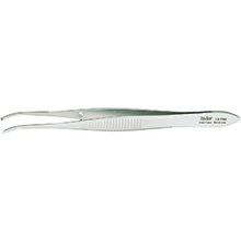 MILTEX Iris Tissue Forceps, 3-7/8" (99mm), standard pattern, half curved, 1 X 2 teeth, 0.8mm wide tips. MFID: 18-788