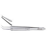 MILTEX MCPHERSON Micro Corneal Suturing Forceps, 3-1/2" (8.9 cm), angled, 1 X 2 teeth, 0.2 mm, tying platform. MFID: 18-838