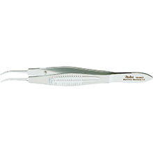 MILTEX HARMS Suturing Forceps, 4-1/8" (10.5 cm), curved, 11 mm wide handles, tying platform, 0.6 mm wide at tip. MFID: 18-947