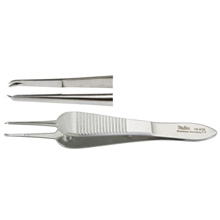 MILTEX MANHATTAN EYE & EAR Suturing Forceps, 3-1/2" (8.9 cm), smooth platform, 1 X 2 teeth, overlapping each other, 0.7 mm wide. MFID: 18-975