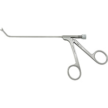 MILTEX Frontal Sinus Recess Giraffe Forceps, 5-1/2" shaft, 2 X 4 mm, 45 degrees vertical jaws, luer lock port/cleaning. MFID: 20-1010