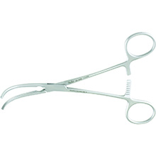 MILTEX DEBAKEY Peripheral Vascular Clamp, 6-1/4" (157mm), Curved, jaw length 1-5/8" (40mm). MFID: 24-1200