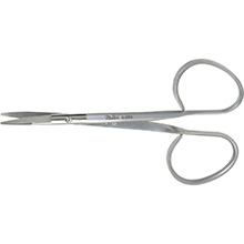 MILTEX KAYE Fine Dissecting (Blepharoplasty) Scissors, 4-1/4" (107mm), Curved, One Serrated Blade, ribbon type. MFID: 5-263