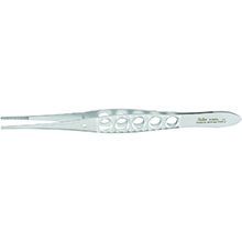 MILTEX Dressing Forceps, delicate pattern, lightweight with fenestrated handles, 5-1/2", serrated tips. MFID: 6-28XL