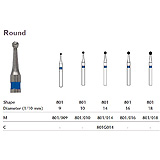 MILTEX Diamond Bur, Round (801), Diameter= 9, Medium Grit, Blue Band. MFID: 801/009