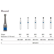 MILTEX Diamond Bur, Round (801), Diameter= 10, Medium Grit, Blue Band. MFID: 801/010