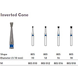 MILTEX Diamond Bur, Inverted Cone (805), Diameter= 10, Medium Grit, Blue Band. MFID: 805/010