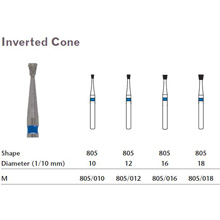 MILTEX Diamond Bur, Inverted Cone (805), Diameter= 10, Medium Grit, Blue Band. MFID: 805/010