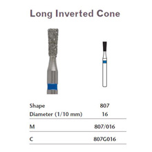 MILTEX Diamond Bur, Long Inverted Cone (807), Diameter= 16, Medium Grit, Blue Band. MFID: 807/016