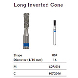 MILTEX Diamond Bur, Long Inverted Cone (807), Diameter= 16, Coarse Grit, Green Band. MFID: 807G016