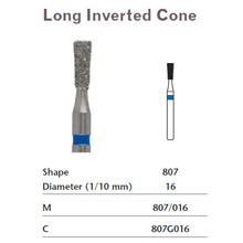 MILTEX Diamond Bur, Long Inverted Cone (807), Diameter= 16, Coarse Grit, Green Band. MFID: 807G016