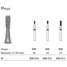 MILTEX Diamond Bur, Pear (808), Diameter= 12, Medium Grit, Blue Band. MFID: 808/012