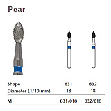 MILTEX Diamond Bur, Pear (831), Diameter= 18, Medium Grit, Blue Band. MFID: 831/018