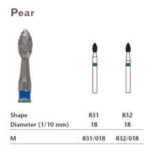 MILTEX Diamond Bur, Pear (831), Diameter= 18, Medium Grit, Blue Band. MFID: 831/018