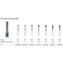 MILTEX Diamond Bur, Flat End Cylinder (835), Diameter= 12, Medium Grit, Blue Band. MFID: 835/012