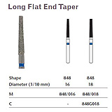 MILTEX Diamond Bur, Long Flat End Taper (848), Diameter= 18, Medium Grit, Blue Band. MFID: 848/018