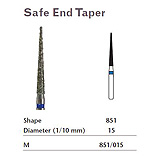 MILTEX Diamond Bur, Safe End Taper (851), Diameter= 15, Medium Grit, Blue Band. MFID: 851/015