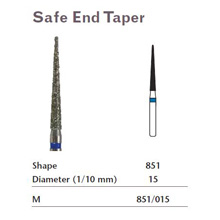 MILTEX Diamond Bur, Safe End Taper (851), Diameter= 15, Medium Grit, Blue Band. MFID: 851/015