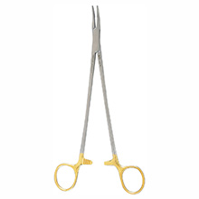 MILTEX JULIAN pattern Needle Holder, 8-1/4" (210mm), curved fine tips, serrated jaws, 2600 teeth per square inch, Tungsten Carbide. MFID: 8-83TC