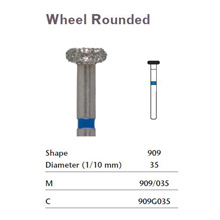 MILTEX Diamond Bur, Friction Grip, Wheel, 3.50mm (035), Medium Grit, Blue Band. MFID: 909/035