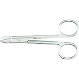 MILTEX Wire Cutting Scissors, 4-3/4" (119mm), curved, one serrated blade. MFID: 9-122