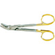 MILTEX Wire Cutting Scissors, 4-7/8" (124mm), Tungsten Carbide, angled to side, one serrated blade. MFID: 9-124TC