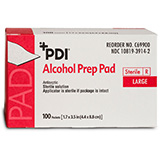 PDI Alcohol Prep Pads, Large, Sterile, 1.7" x 3.5", 100/bx, 10 bx/cs. MFID: C69900