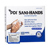 PDI SANI-HANDS Instant Hand Sanitizing Wipes, 5" x 8", 100/bx, 10 bx/cs. MFID: D43600